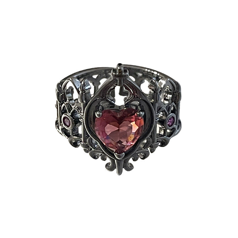 Red Blue Heart-Shaped Open Ring for Women