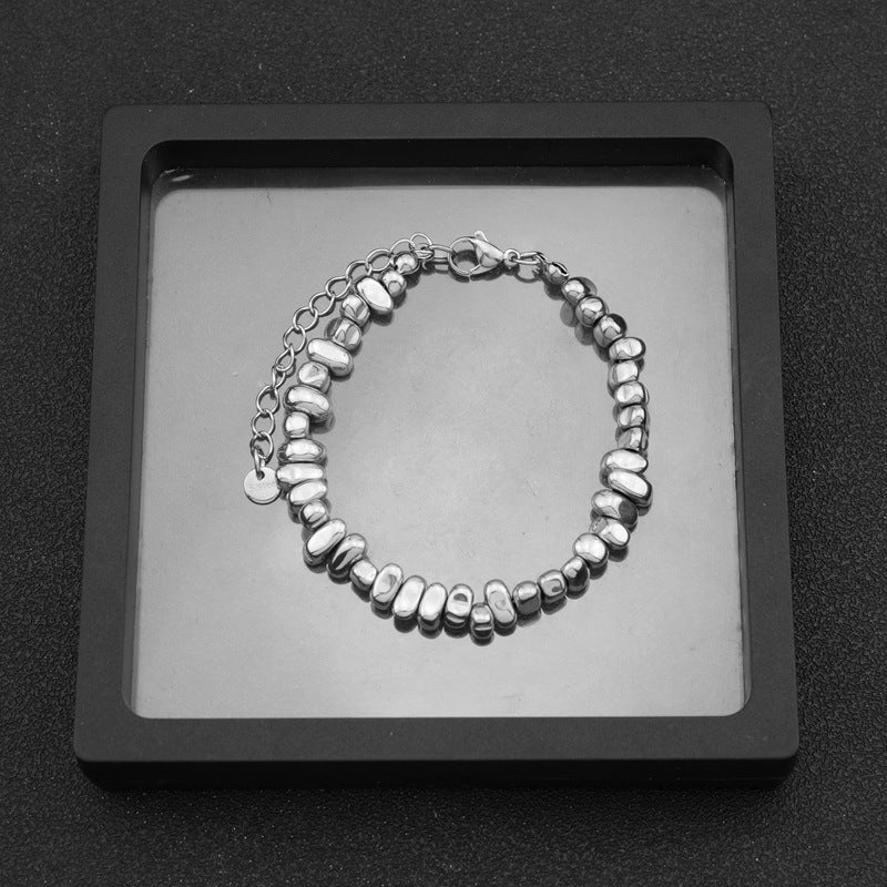 Necklace Titanium Steel Twin Broken Silver Haematite