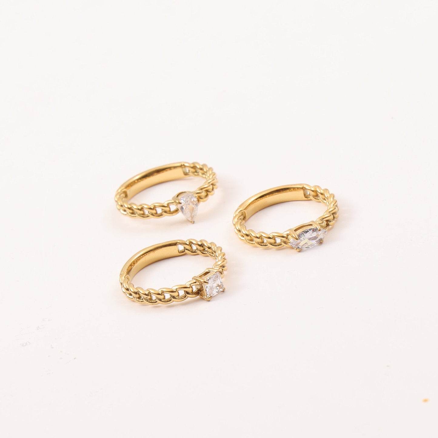 Gold Plated Titanium Steel Zircon Chain Ring