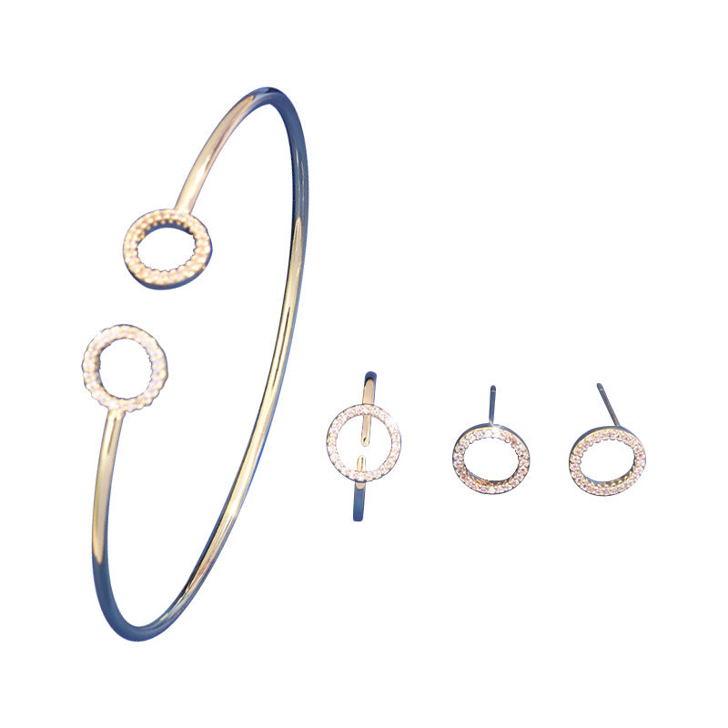 Micro-inlaid Full Diamond Circle Opening Bracelet Ear Stud And Ring