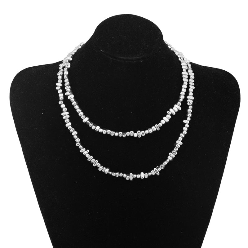 Necklace Titanium Steel Twin Broken Silver Haematite