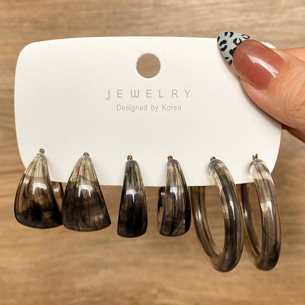 Retro Geometric Resin Earrings Combo