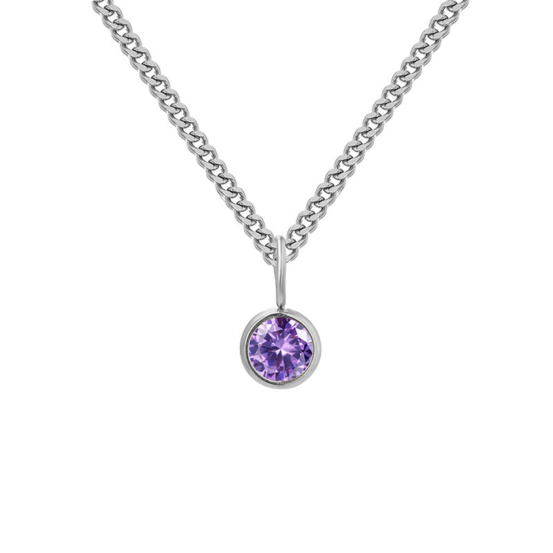 Stainless Steel Necklace With Diamond Birthstone Pendant
