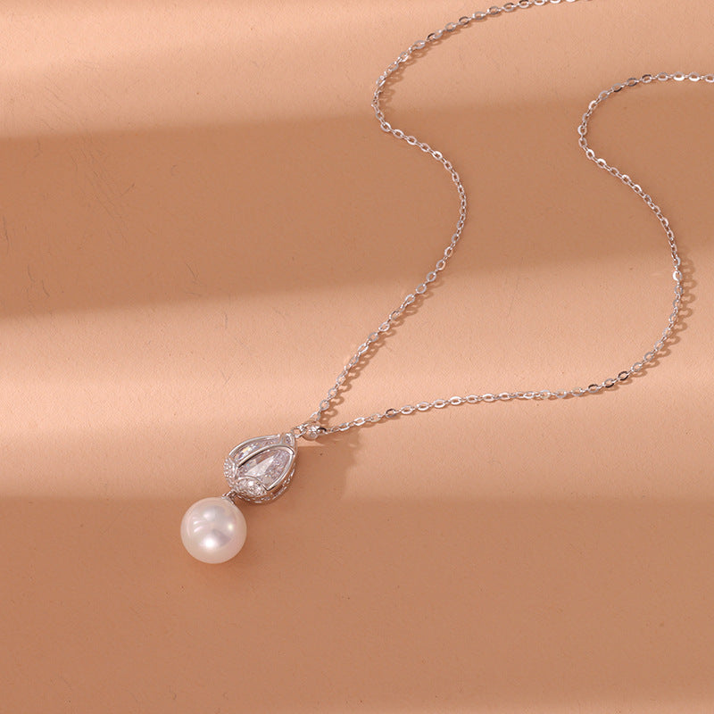 Non-fading Zircon Pearl Drop Necklace