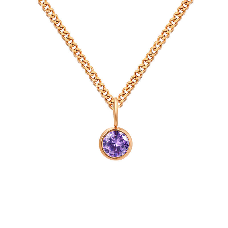 Stainless Steel Necklace With Diamond Birthstone Pendant