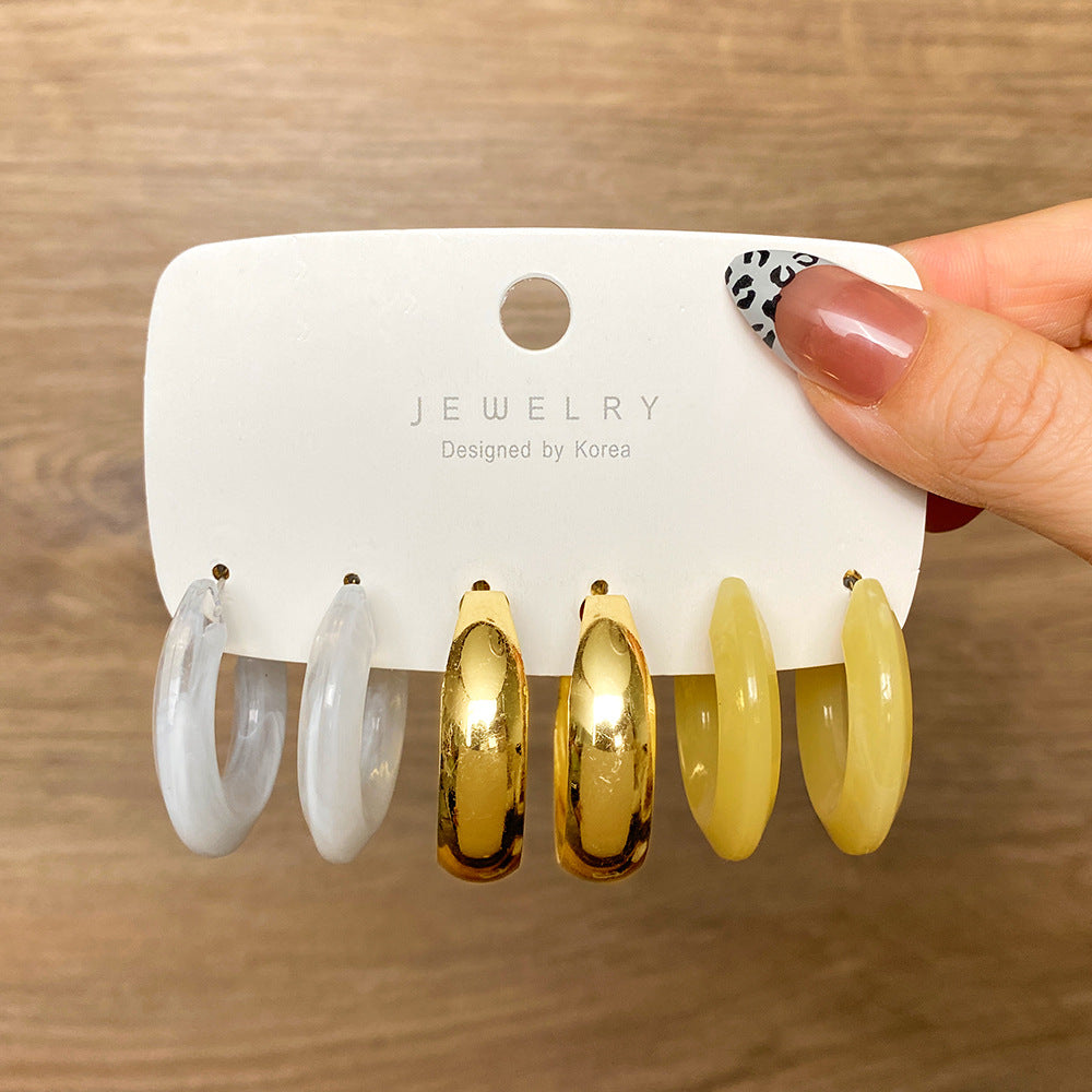 Retro Geometric Resin Earrings Combo