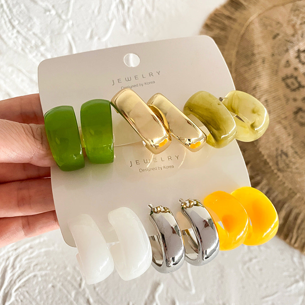 Retro Geometric Resin Earrings Combo