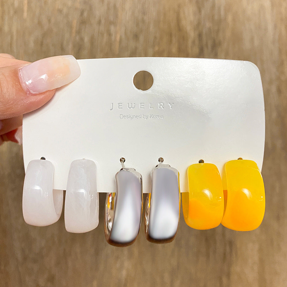 Retro Geometric Resin Earrings Combo