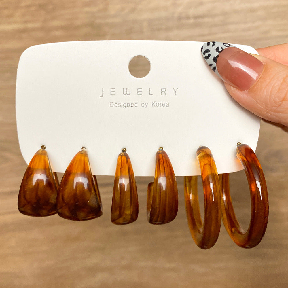 Retro Geometric Resin Earrings Combo
