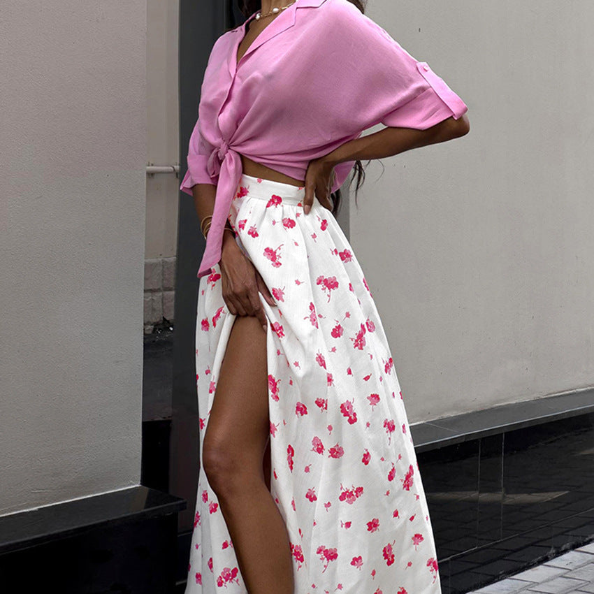 Women's Split Floral Skirt Fashionable High Waist