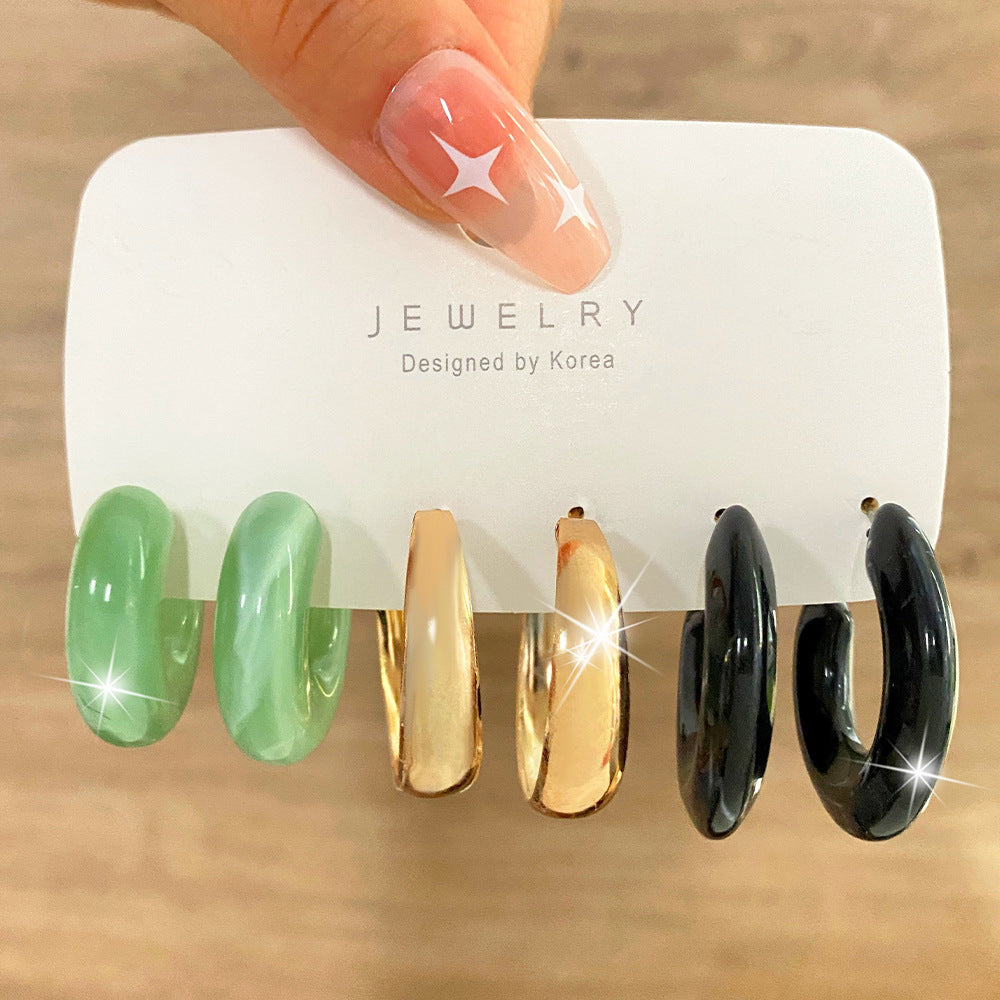 Retro Geometric Resin Earrings Combo