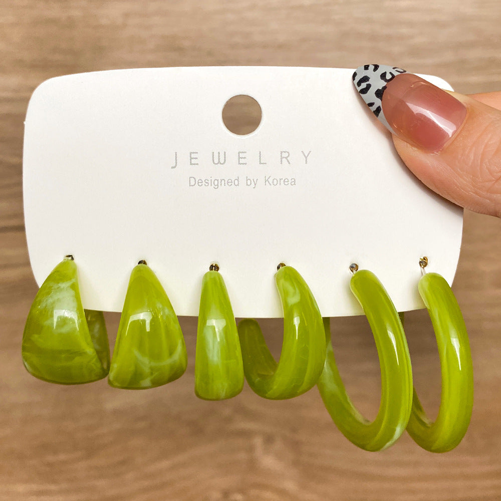 Retro Geometric Resin Earrings Combo