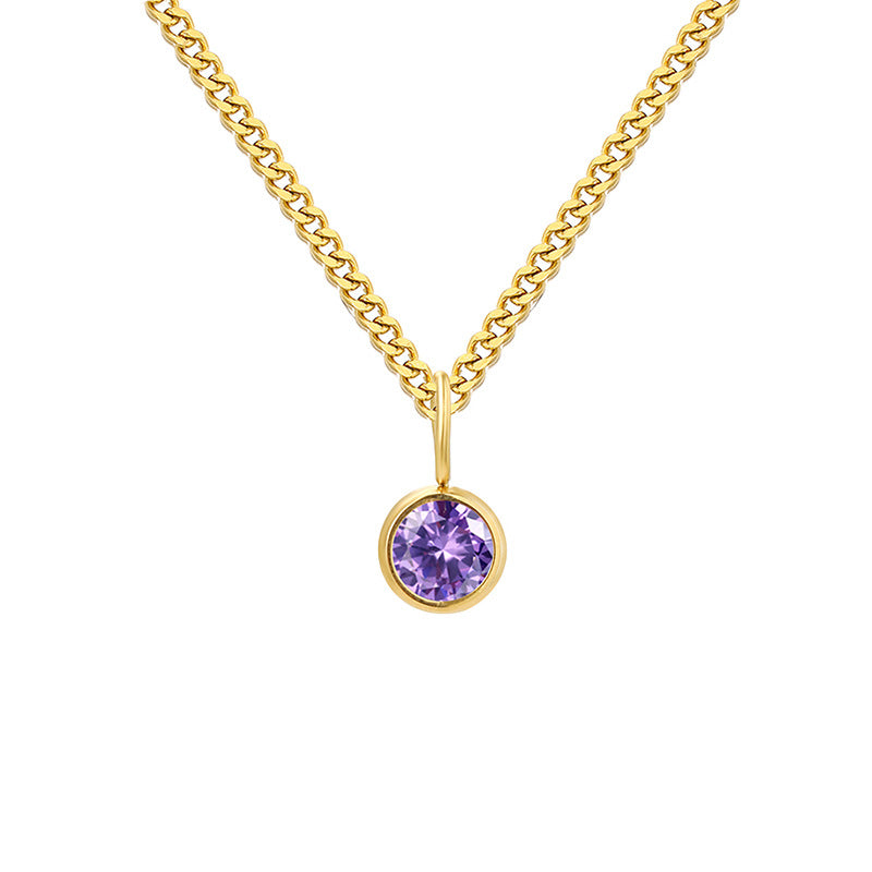 Stainless Steel Necklace With Diamond Birthstone Pendant