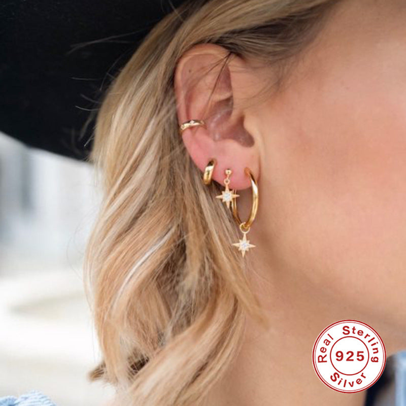 S925 Three-Row Stone Single Earring