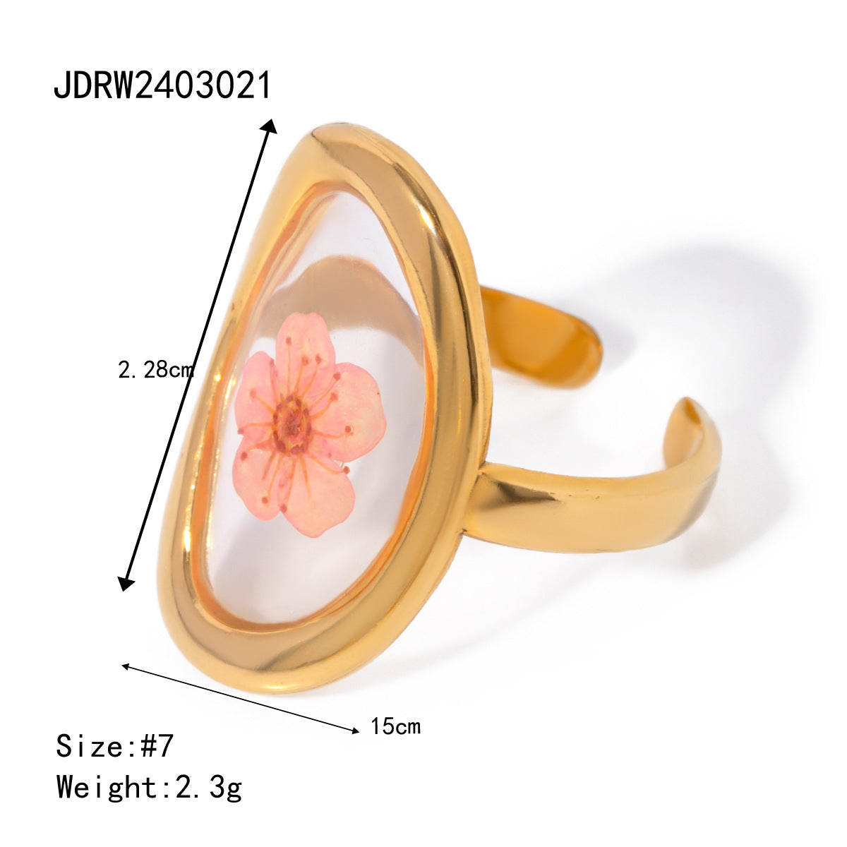 Stainless Steel Round Preserved Flower Orange Ring