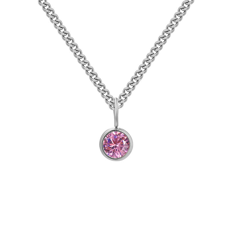 Stainless Steel Necklace With Diamond Birthstone Pendant