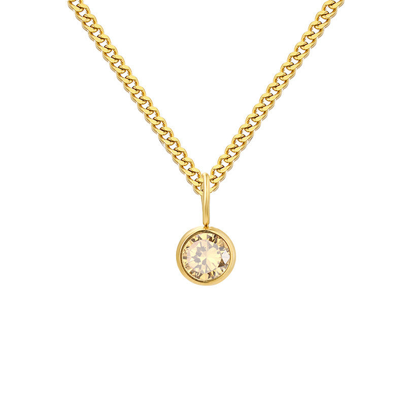 Stainless Steel Necklace With Diamond Birthstone Pendant