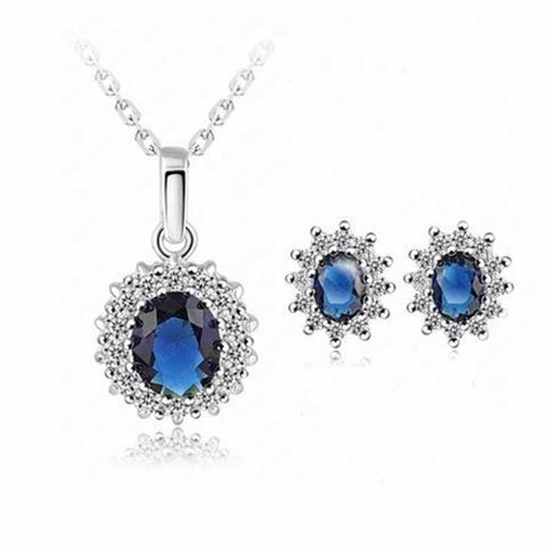 Sapphire Sunflower Necklace and Earring Set