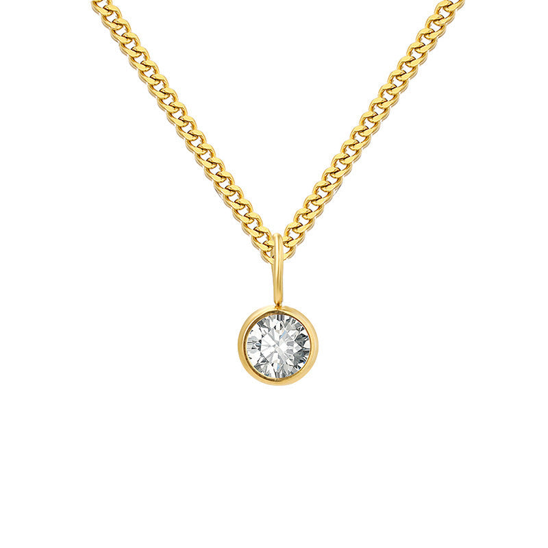 Stainless Steel Necklace With Diamond Birthstone Pendant