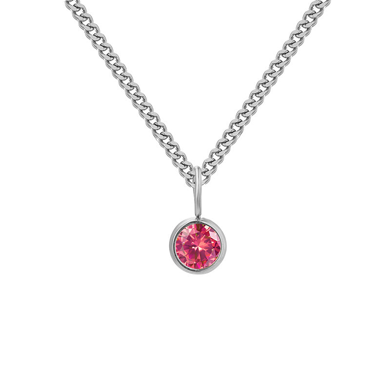 Stainless Steel Necklace With Diamond Birthstone Pendant