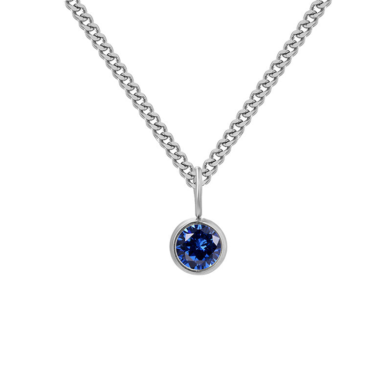 Stainless Steel Necklace With Diamond Birthstone Pendant