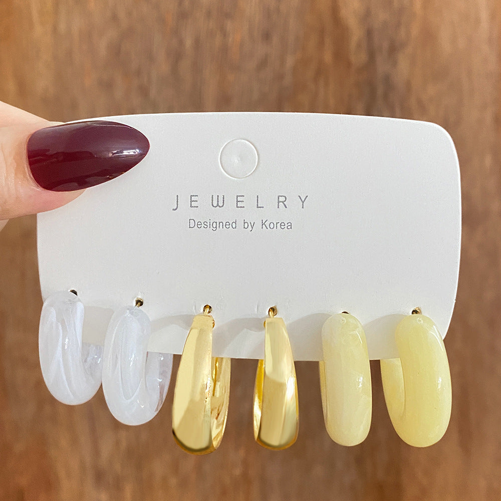 Retro Geometric Resin Earrings Combo