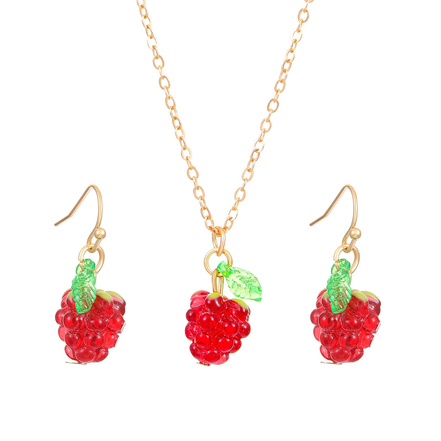 Retro Raspberry Raspberry Earrings And Necklace Set