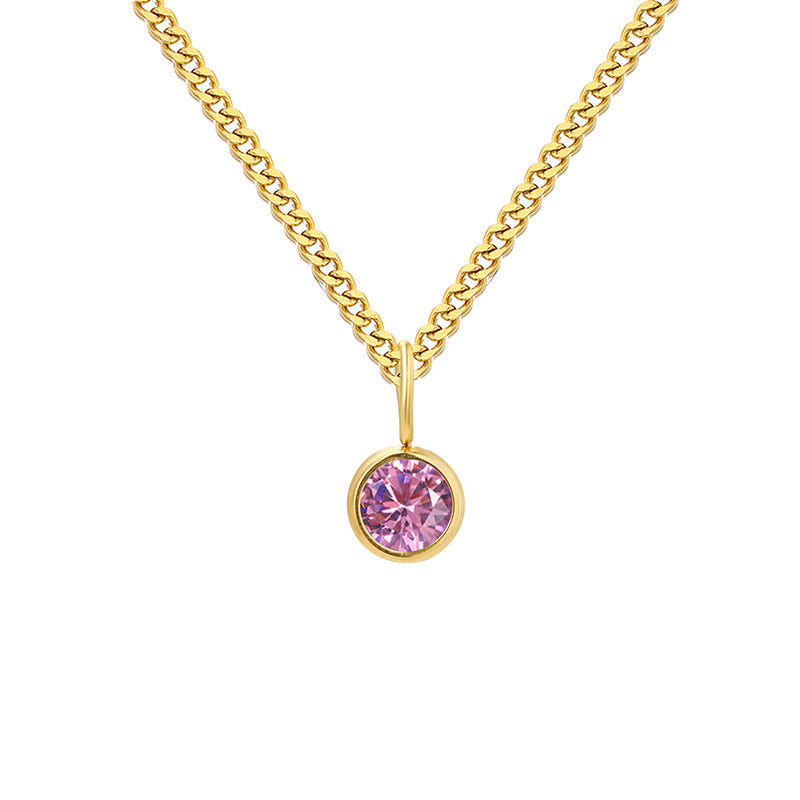 Stainless Steel Necklace With Diamond Birthstone Pendant