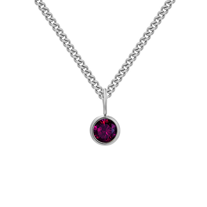 Stainless Steel Necklace With Diamond Birthstone Pendant