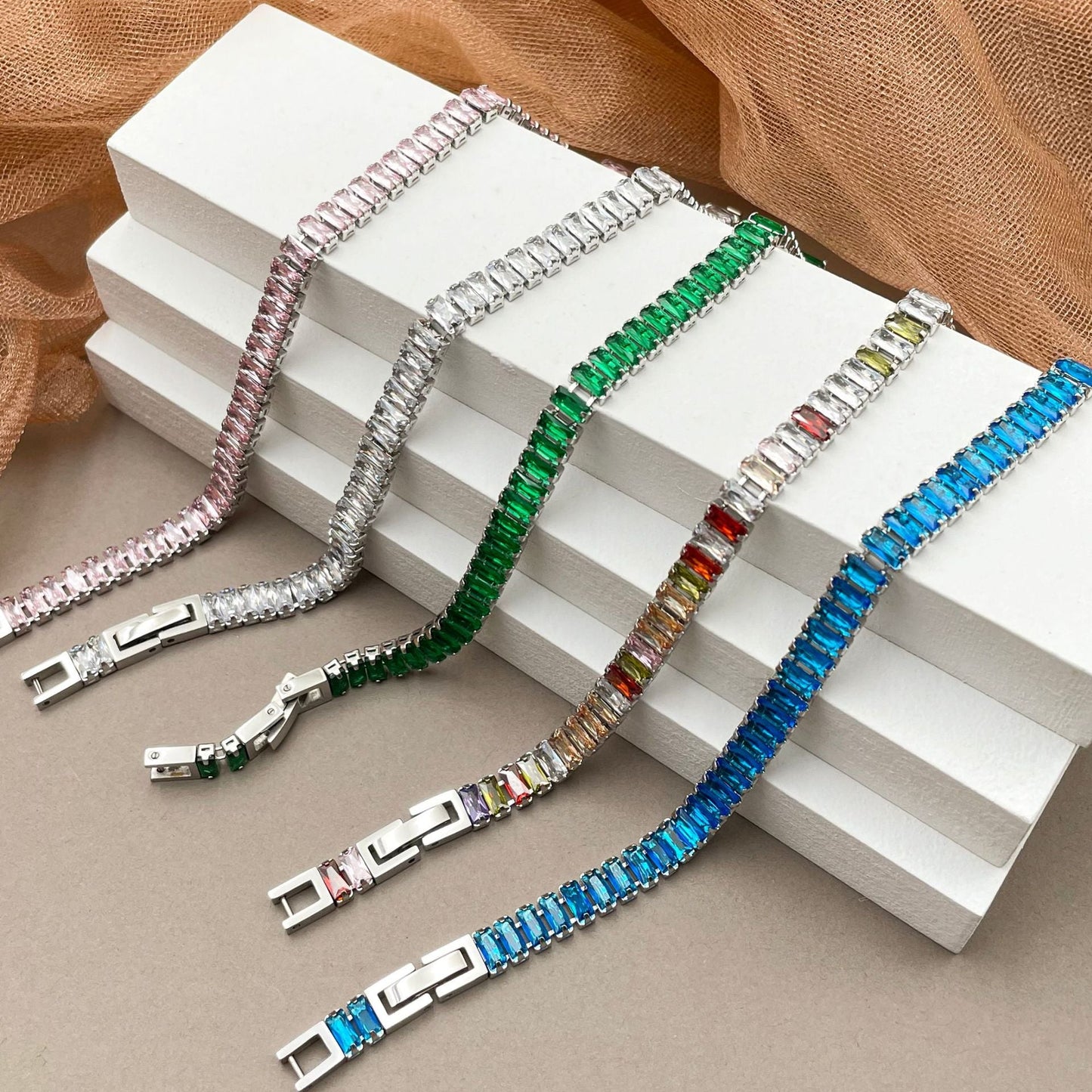 Geometric Color Zircon Stainless Steel Bracelet