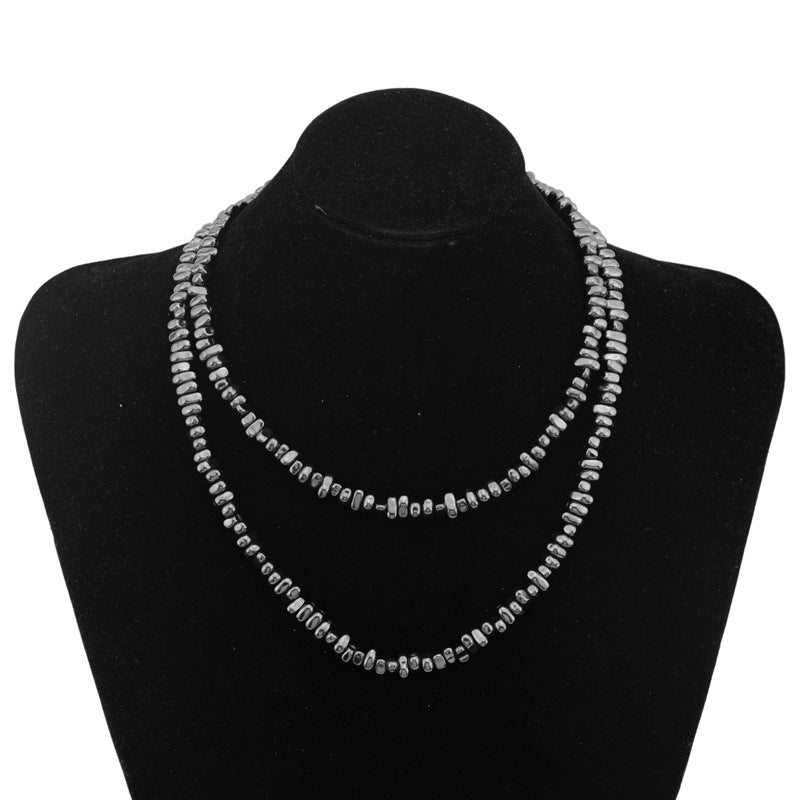 Necklace Titanium Steel Twin Broken Silver Haematite