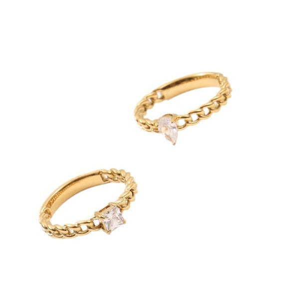 Gold Plated Titanium Steel Zircon Chain Ring