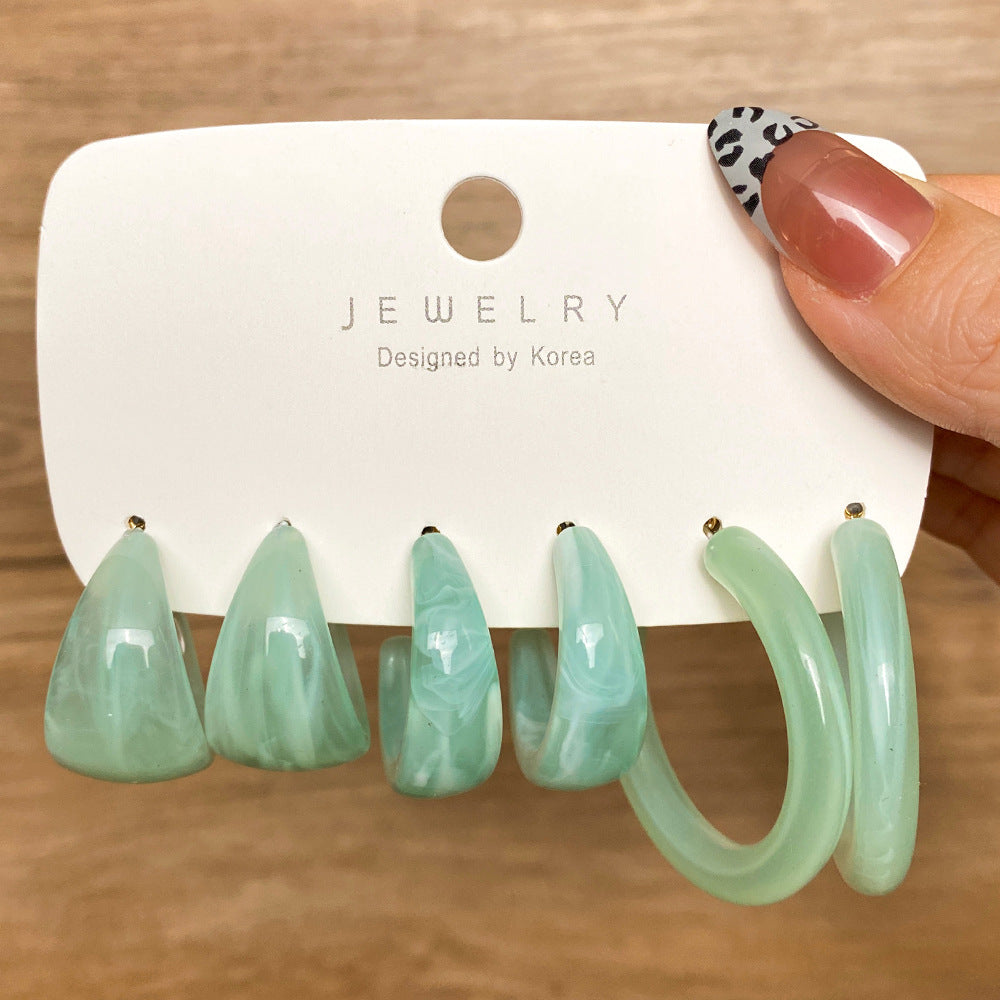 Retro Geometric Resin Earrings Combo