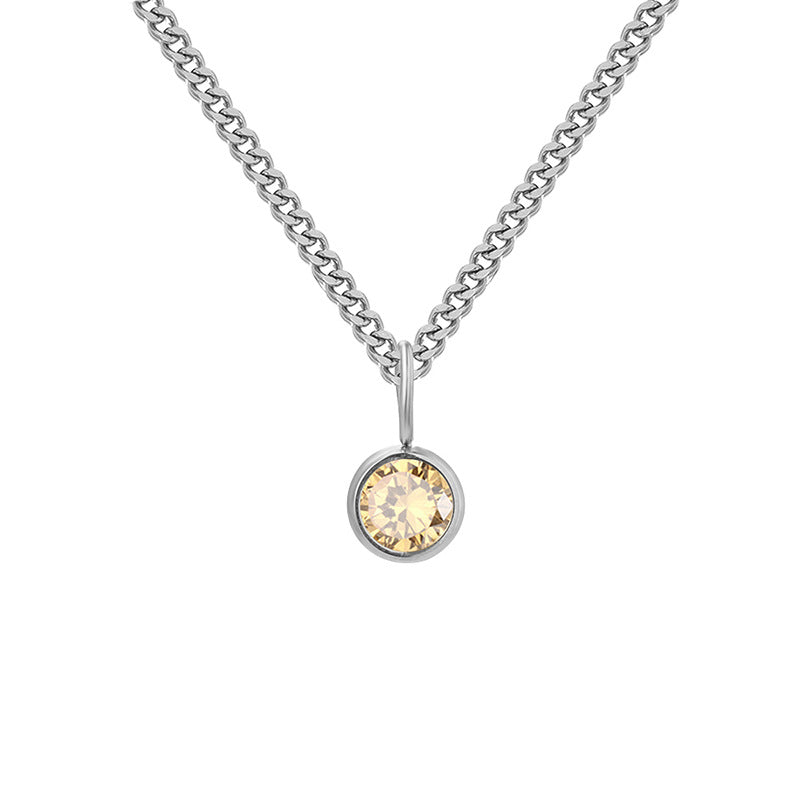 Stainless Steel Necklace With Diamond Birthstone Pendant