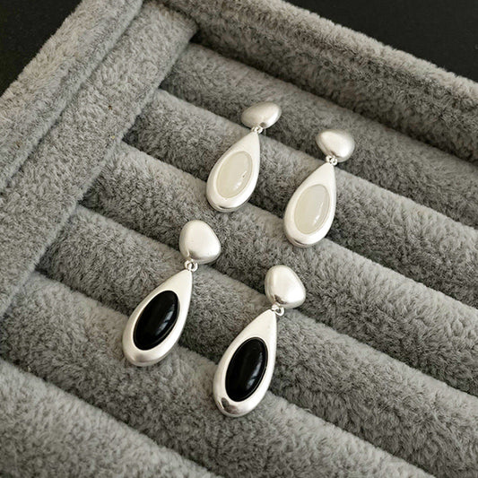 Black White Geometric Drop Earrings