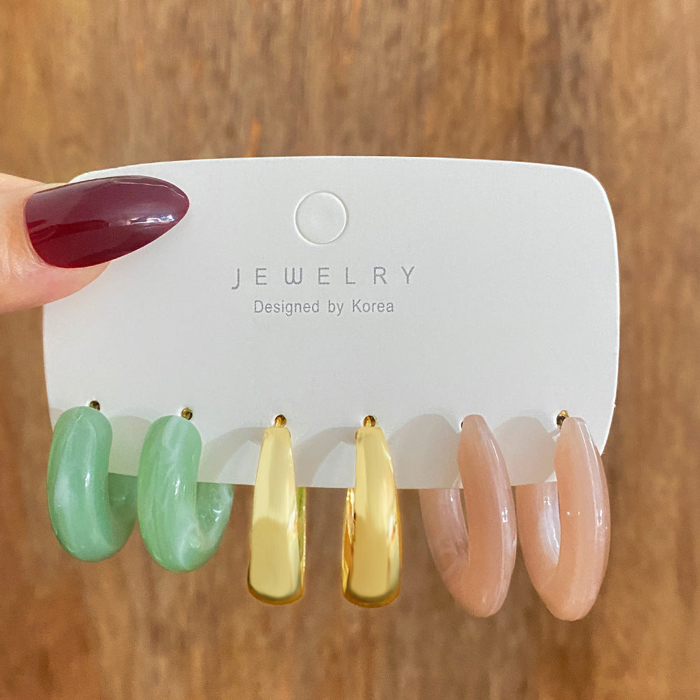 Retro Geometric Resin Earrings Combo