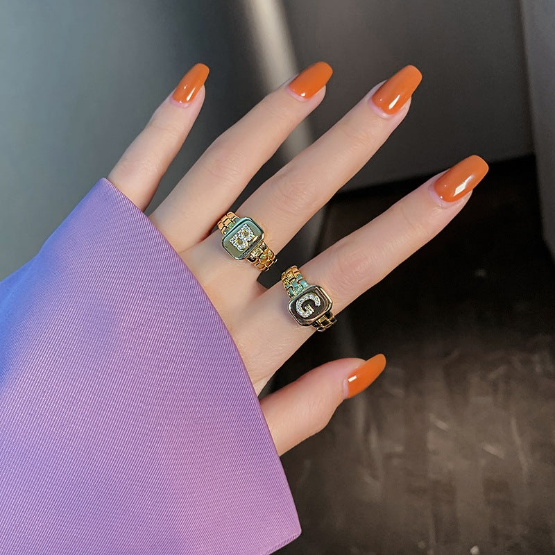 Letter Series Gold-plated Zircon Strap Design Ring