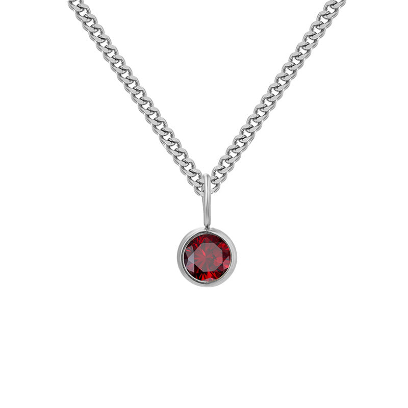 Stainless Steel Necklace With Diamond Birthstone Pendant