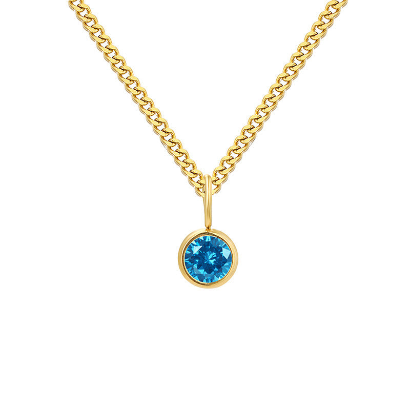Stainless Steel Necklace With Diamond Birthstone Pendant