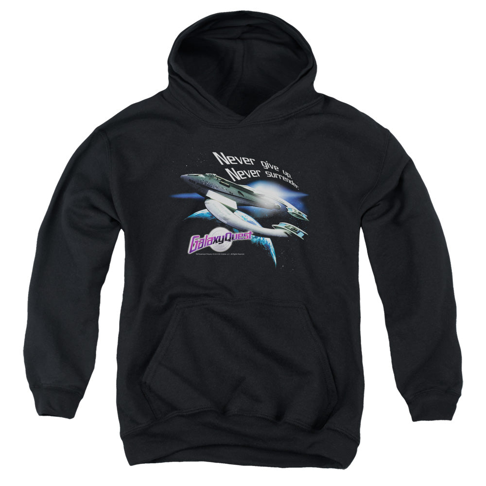 Galaxy Quest Never Surrender Kids Youth Hoodie Black Officially Licensed