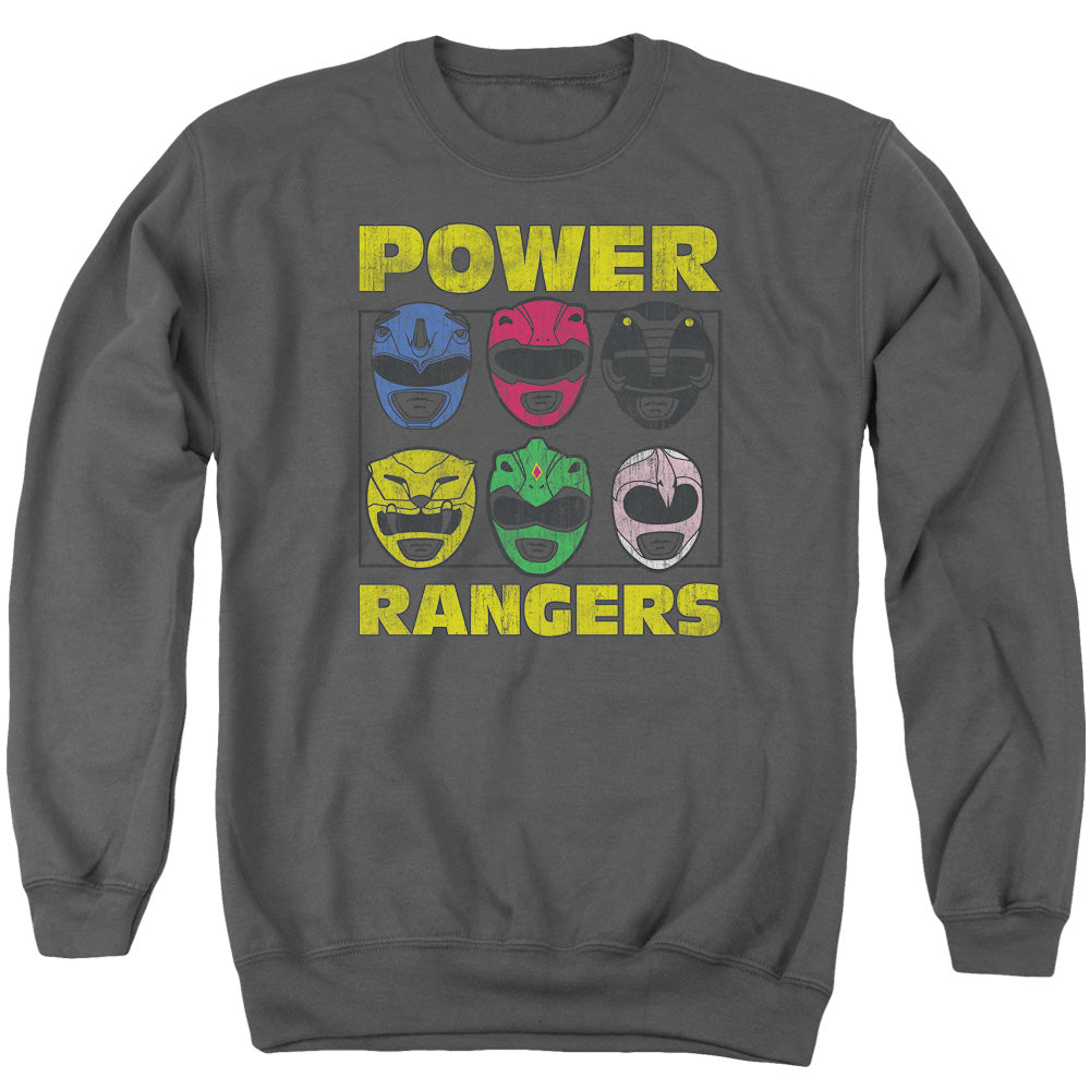 Power Rangers Ranger Heads Mens Crewneck Sweatshirt Charcoal Officially Licensed
