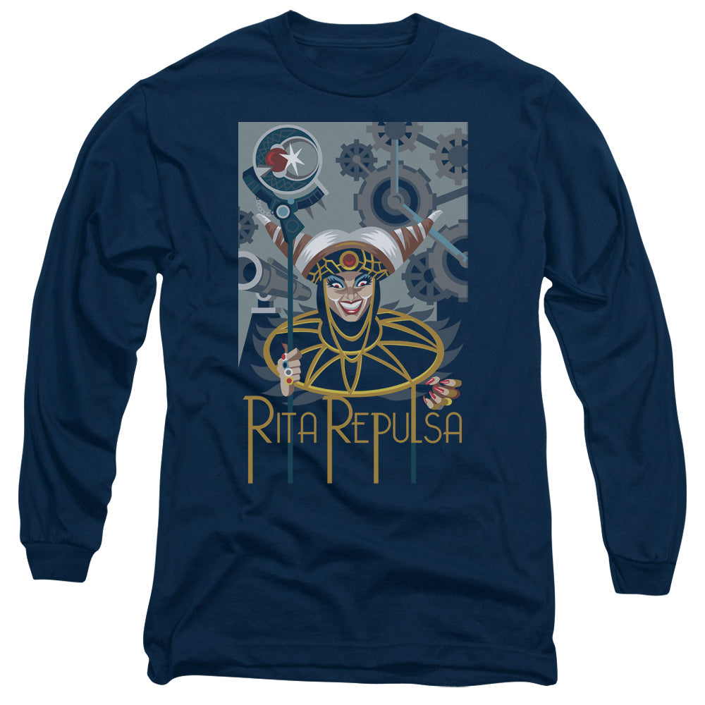 Power Rangers Rita Deco Mens Long Sleeve Shirt Navy Officially Licensed