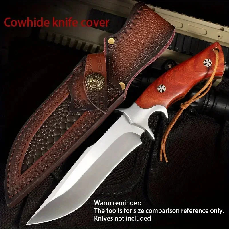 Ironhide EdgeGuard Leather Knife Sheath — Handcrafted Cowhide Belt Sheath with Buckle Pocket for Everyday Carry