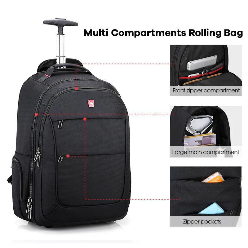 OIWAS AeroRoll 20" Convertible Trolley Backpack — Waterproof Business & Travel Carry-On with Laptop Compartment