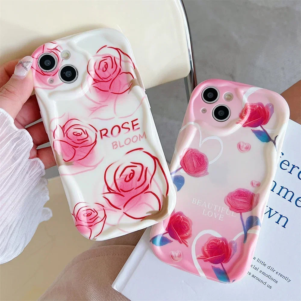 FLYKYLIN Luxury Cream Rose Phone Case For Samsung Galaxy S25 S24 Ultra S23 S22 S21 Plus S20 FE Soft Silicon Cover