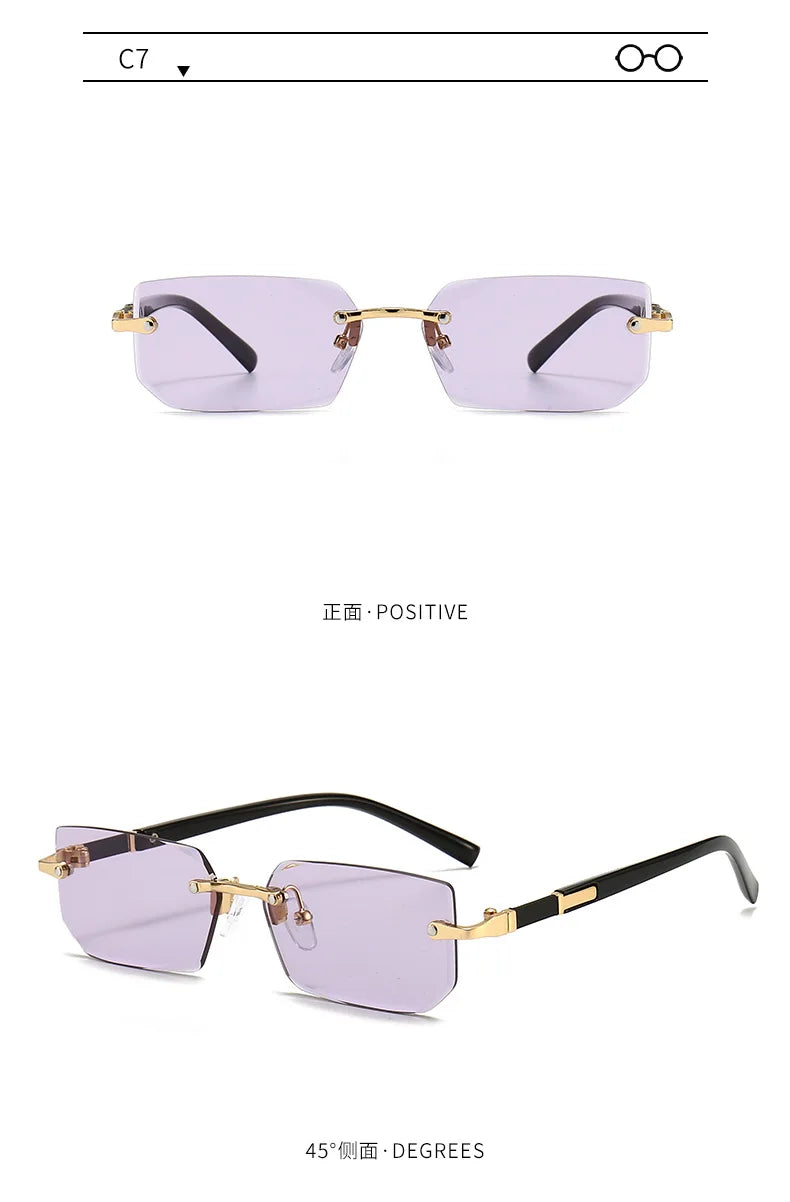Rimless Sunglasses Rectangle Fashion Popular Women Men Shades Small Square Sun Glasses For Female Male Summer Traveling Oculos - THOOBO!