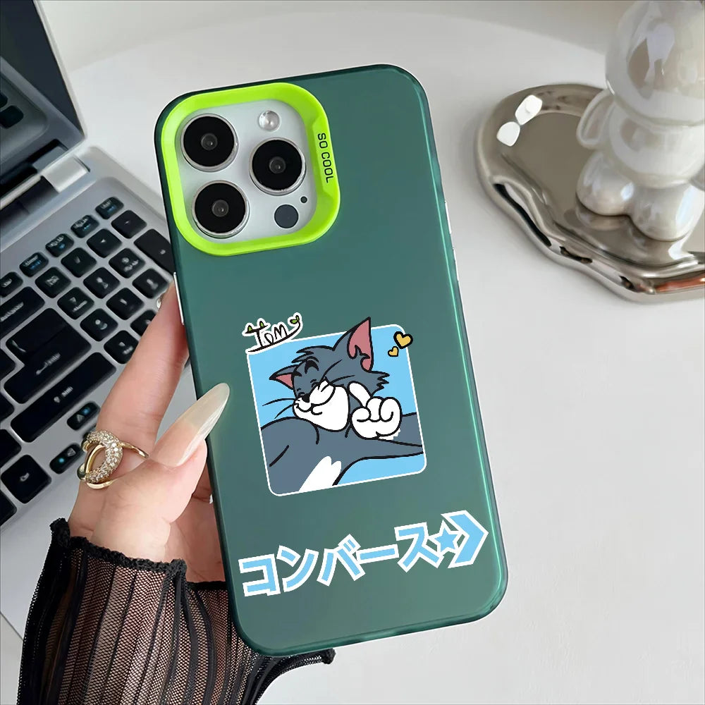 Miniso Tom And Jerry Phone Case For iPhone 16 15 14 13 12 11 Pro Max Independent Metal Button Electroplating Mobile