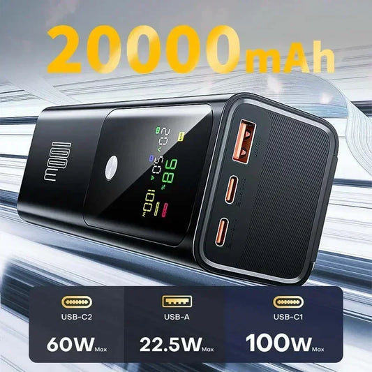 New PD100W Fast Charging Power Bank 20000mAh High Capacity Portable Charger External Spare Battery Laptop Powerbank for IPhone
