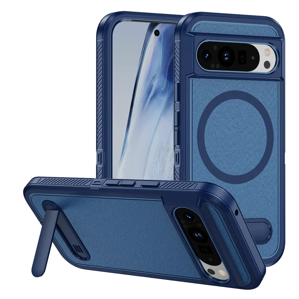 Luxury Folding Stand Magnetic Armour Phone Case For Google Pixel 9 8 Pro XL 8A Shockproof Hybrid PC Protective Military Cover