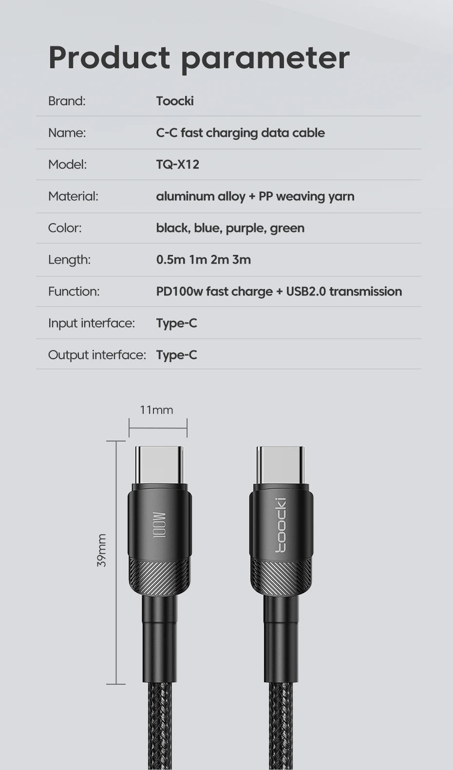 Toocki 100W Type C to USB C Cable PD 3.0 Quick Charge 4.0 Fast Charging Type C to Type C for iPhone 15 Macbook Samsung Xiaomi - THOOBO!